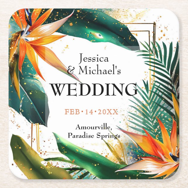 Posavasos Cuadrado De Papel Aves del paraíso (Anverso)