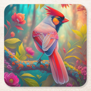 Posavasos Cuadrado De Papel Aves fantasmas Cardenal masculino