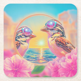 Posavasos Cuadrado De Papel Aves Guay con gafas de sol al atardecer