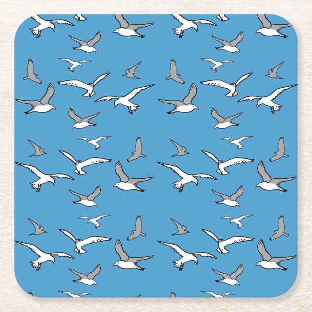 Posavasos Cuadrado De Papel Aves - una bandada de gaviotas (Anverso)