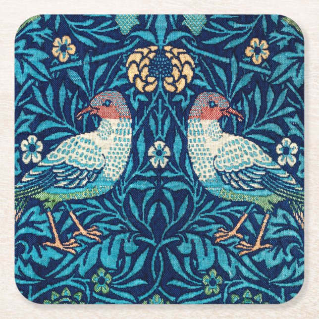 Posavasos Cuadrado De Papel Aves, William Morris (Anverso)