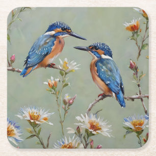 Posavasos Cuadrado De Papel Aves y Flores Aceite Pintado De Reyes Australianos