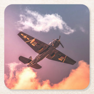 Posavasos Cuadrado De Papel Avión Vintage Hermoso Cielo
