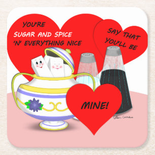 Posavasos Cuadrado De Papel Azúcar y Especias - Arte de Tarjeta de San Valentí
