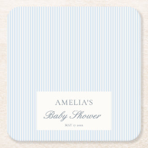 Posavasos Cuadrado De Papel Azul Blanco Raya Personalizado Clásico Baby Shower