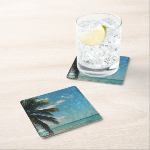 Posavasos Cuadrado De Papel Azul caribeño