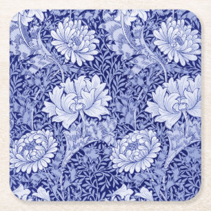 Posavasos Cuadrado De Papel Azul crisantemo, William Morris