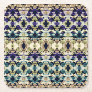 Posavasos Cuadrado De Papel Azul étnico, ikat beige
