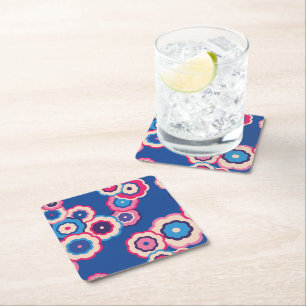 Posavasos Cuadrado De Papel Azul Floral Retro