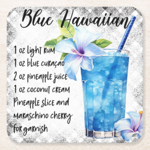 Posavasos Cuadrado De Papel Azul Hawaiano