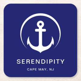 Posavasos Cuadrado De Papel Azul marino monograma moderno