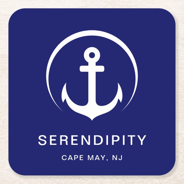 Posavasos Cuadrado De Papel Azul marino monograma moderno (Anverso)