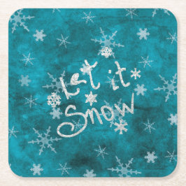 Posavasos Cuadrado De Papel Azul Místico de Invierno Plateado Copos de Nieve D