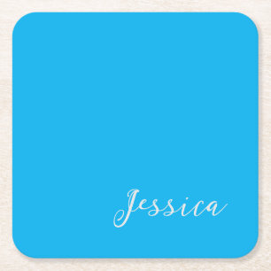Posavasos Cuadrado De Papel Azul Moderno Elegante Plano Simple Nombre Profesio