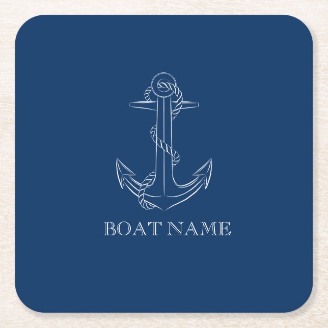 Posavasos Cuadrado De Papel Azul Nautical Spirit Anchor Navy (Anverso)