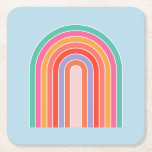 Posavasos Cuadrado De Papel Azul retro arcoiris colorido<br><div class="desc">Resumen Arcoiris Retro - Arcoiris Colorido - Fondo Azul.</div>