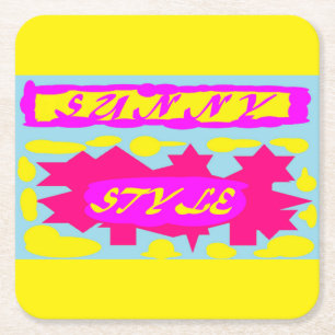 POSAVASOS CUADRADO DE PAPEL AZUL ROJO Y CIELO DE ESTILO SUNNY