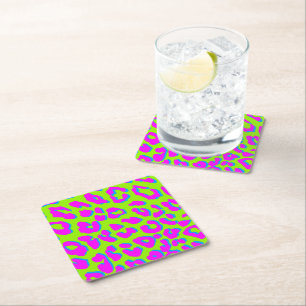 Posavasos Cuadrado De Papel Azul verde rosa de la impresión de leopardo