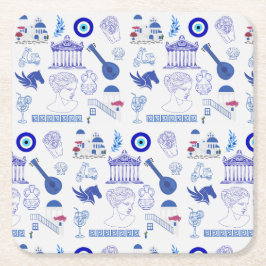 Posavasos Cuadrado De Papel Azul y Blanco de Grecia