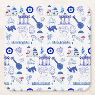 Posavasos Cuadrado De Papel Azul y Blanco de Grecia
