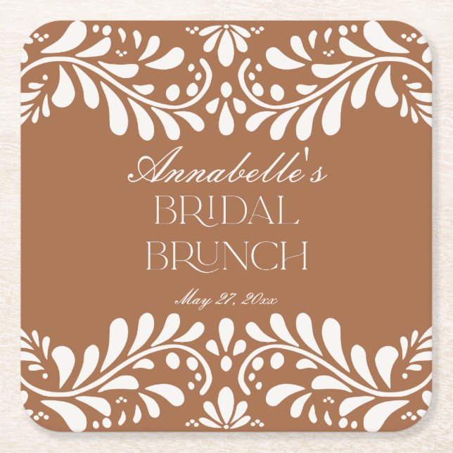 Posavasos Cuadrado De Papel Azulejo Clay Talavera Brunch Nupcial de la Fiesta  (Anverso)