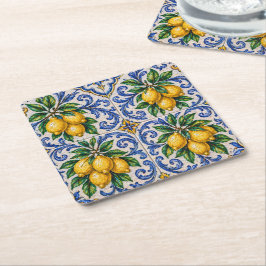 Posavasos Cuadrado De Papel Azulejo de Baldosa de Limón Mediterráneo