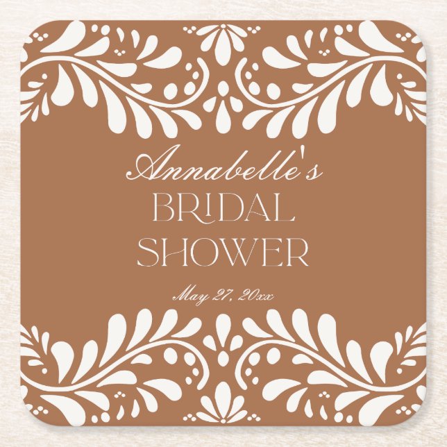 Posavasos Cuadrado De Papel Azulejo de Clay Talavera Fiesta Española Despedida (Anverso)