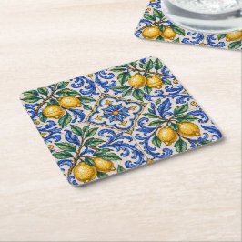 Posavasos Cuadrado De Papel Azulejo de limón italiano