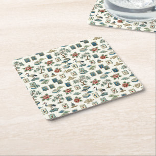 Posavasos Cuadrado De Papel Azulejo de Mahjong Chinoiserie Vintage