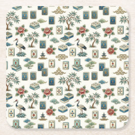 Posavasos Cuadrado De Papel Azulejo de Mahjong Chinoiserie Vintage