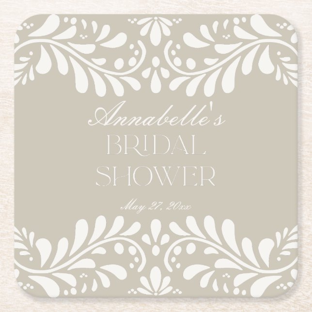 Posavasos Cuadrado De Papel Azulejo Talavera beige Fiesta española Despedida d (Anverso)