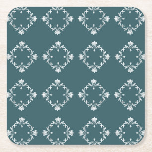 Posavasos Cuadrado De Papel Azulejo Teal con Floritura Ornamental