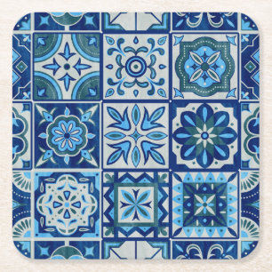 Posavasos Cuadrado De Papel Azulejos Azul Patrón de Portugal