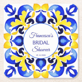 Posavasos Cuadrado De Papel Azulejos azules de Talavera favores de ducha de no