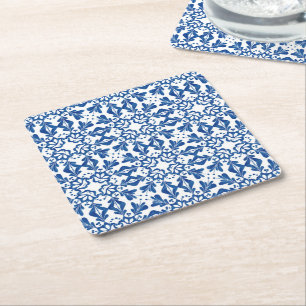 Posavasos Cuadrado De Papel Azulejos Azules Patrón Vintage Portugués 