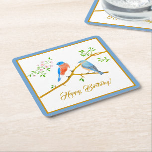 Posavasos Cuadrado De Papel Azulejos Marco Azul