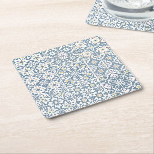 Posavasos Cuadrado De Papel Azulejos Mediterráneos, Marroquíes, Mayólica, Azul