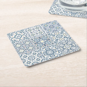 Posavasos Cuadrado De Papel Azulejos Mediterráneos, Marroquíes, Mayólica, Azul