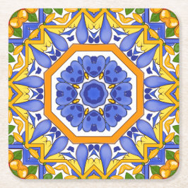 Posavasos Cuadrado De Papel azulejos mediterráneos,mayólica,siciliano,