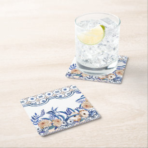 Posavasos Cuadrado De Papel Azulejos Patrón Mediterráneo