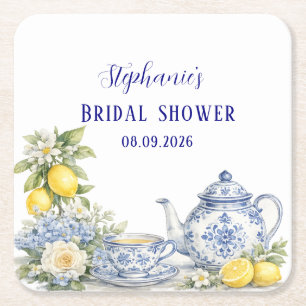 Posavasos Cuadrado De Papel Azulejos portugueses azules ducha de novia mediter