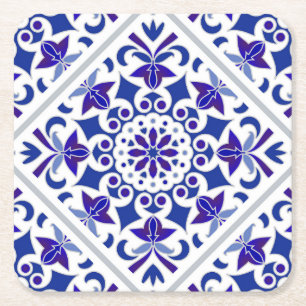 Posavasos Cuadrado De Papel Azulejos portugueses azules y blancos