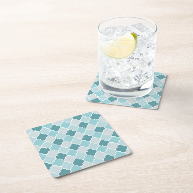 Posavasos Cuadrado De Papel Azules Marroquíes, Latticework, quatrefoil (In situ)