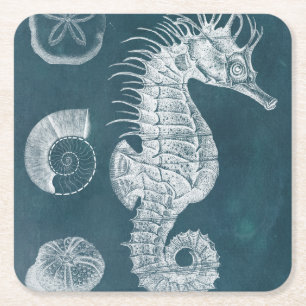 Posavasos Cuadrado De Papel Azure Seahorse Study I