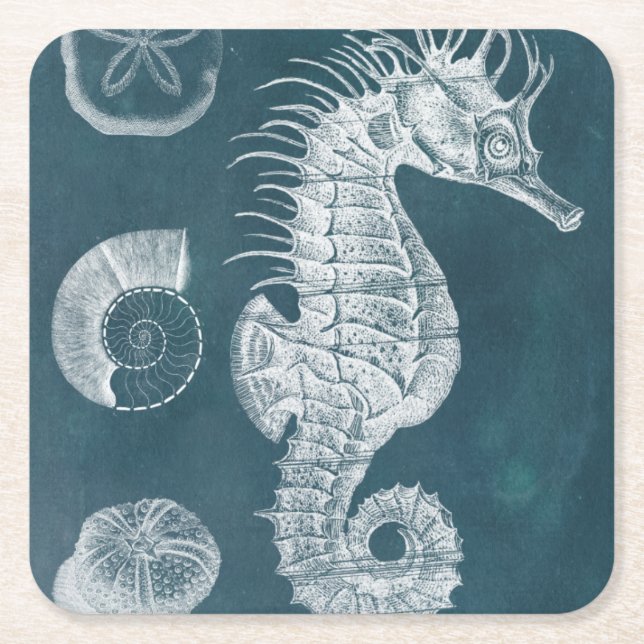 Posavasos Cuadrado De Papel Azure Seahorse Study I (Anverso)