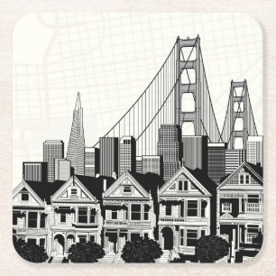 Posavasos Cuadrado De Papel B&W San Francisco California