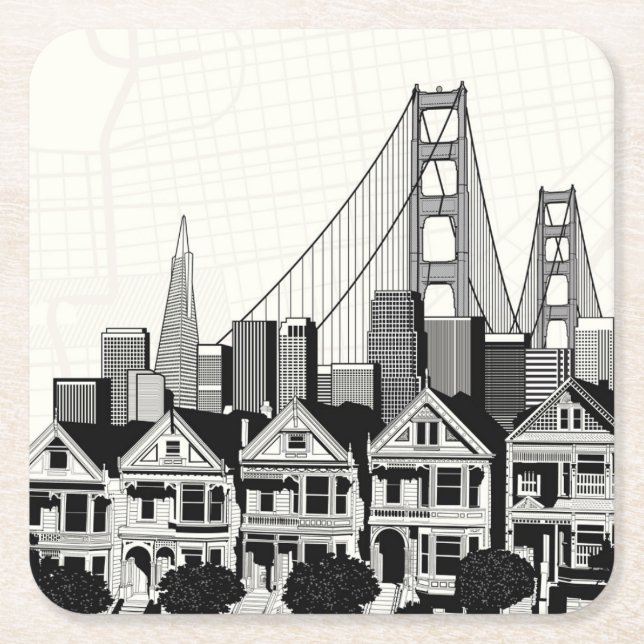 Posavasos Cuadrado De Papel B&W San Francisco California (Anverso)