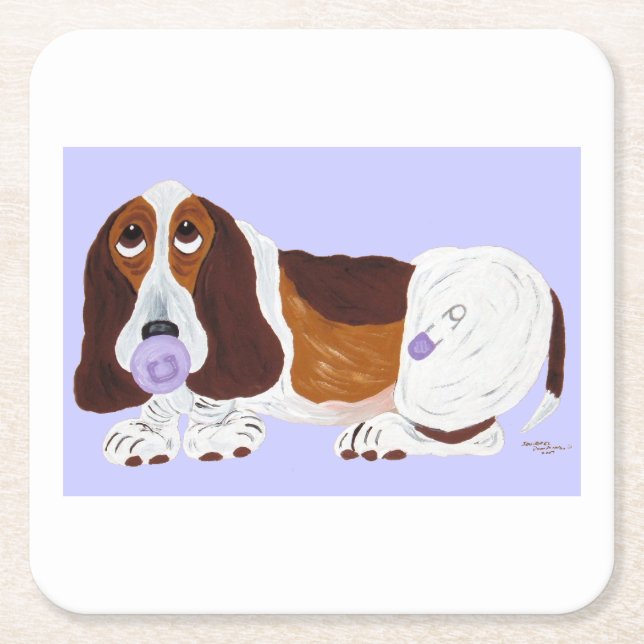 Posavasos Cuadrado De Papel Baby Basset Hound (Anverso)