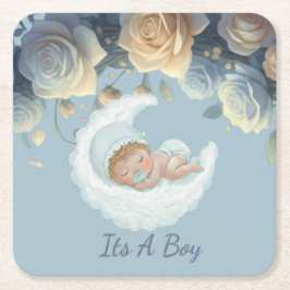 Posavasos Cuadrado De Papel Baby Boy Celebration