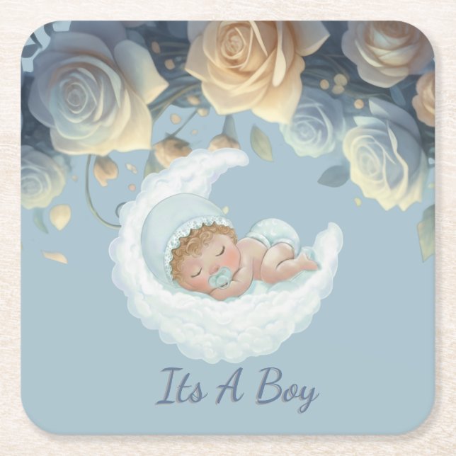 Posavasos Cuadrado De Papel Baby Boy Celebration (Anverso)